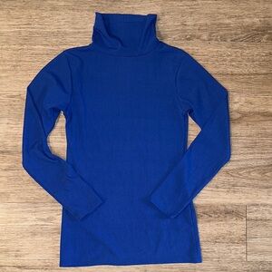 Blue Ribbed Turtleneck Long Sleeve Top